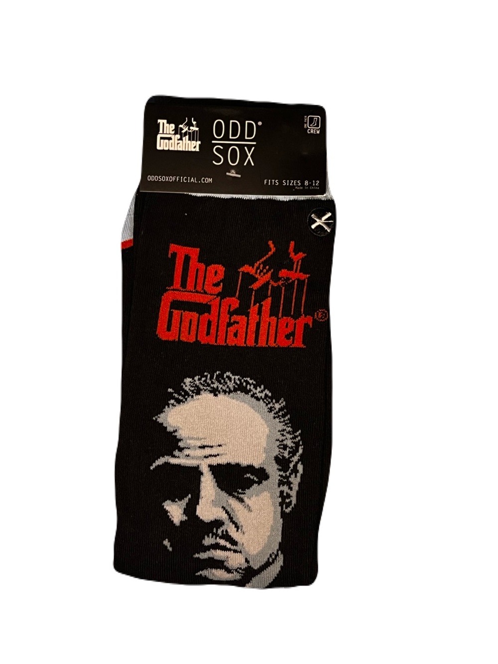 The Godfather Crew Socks by ODD SOX — Black with Red & Cream Graphic